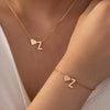 Minimalist Heart & Letter Necklace and Bracelet Set - Two-Piece Women's Everyday Jewelry