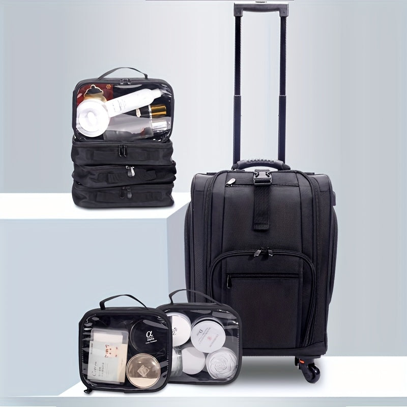 Large Rolling Makeup Train Case with 6 Portable Makeup Bags and Spacious Professional Travel Bag – Black