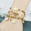 3-Pack Women's Western-Style Gold-Plated Stainless Steel Bracelet Set, Layered Heart Charms with Beads and Dangle Balls, Party & Festival Jewelry