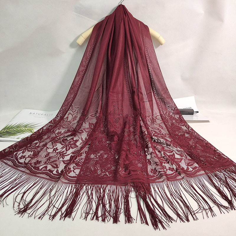 Lightweight Fringe Shawl Wrap for Women — Solid Floral Lace Evening Scarf for Weddings & Parties