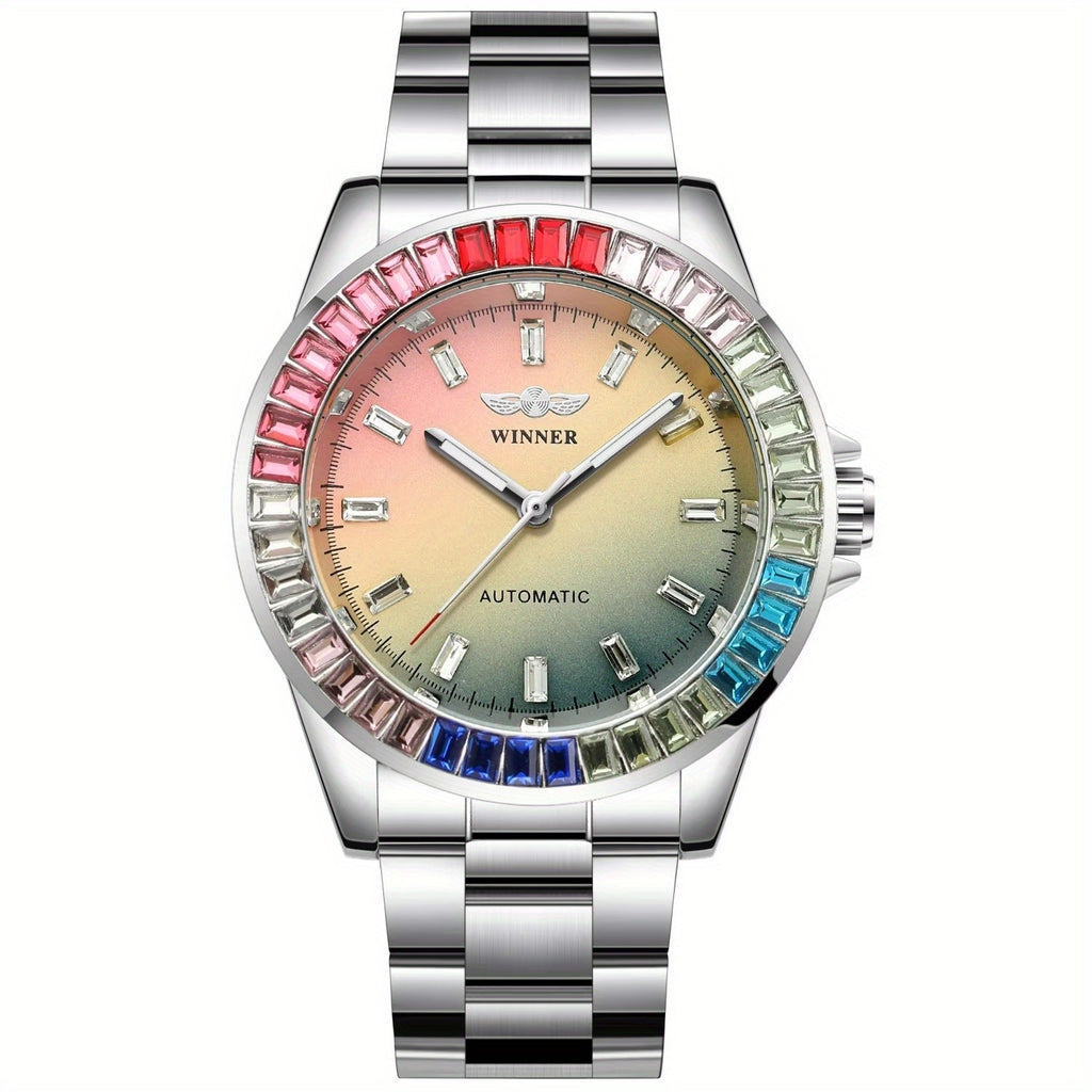 Iced-Out Women's Automatic Skeleton Watch – Luminous Alloy Bracelet Bling Luxury Wristwatch