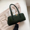 Vintage Women's Shoulder Bag – French Baguette Underarm PU Leather Bag, Zipper Closure, Black with Gold Hardware