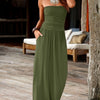 Women's Floral Bandeau Maxi Dress with Pockets – Sleeveless Side-Slit Rayon Blend Summer Dress