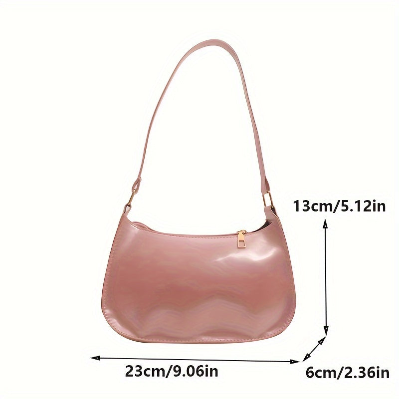 Patent Faux Leather Baguette Bag – Retro Underarm Shoulder Handbag for Women