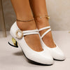 Women's Red Mary Jane Heels with Sparkling Bow & Rhinestone Accent — Chunky Block Heel, Round Toe, Synthetic Upper & Rubber Sole