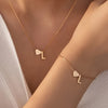 Minimalist Heart & Letter Necklace and Bracelet Set - Two-Piece Women's Everyday Jewelry