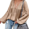 Women's Red V-Neck Long Sleeve Blouse — Elegant Office & Party Top, Machine Washable
