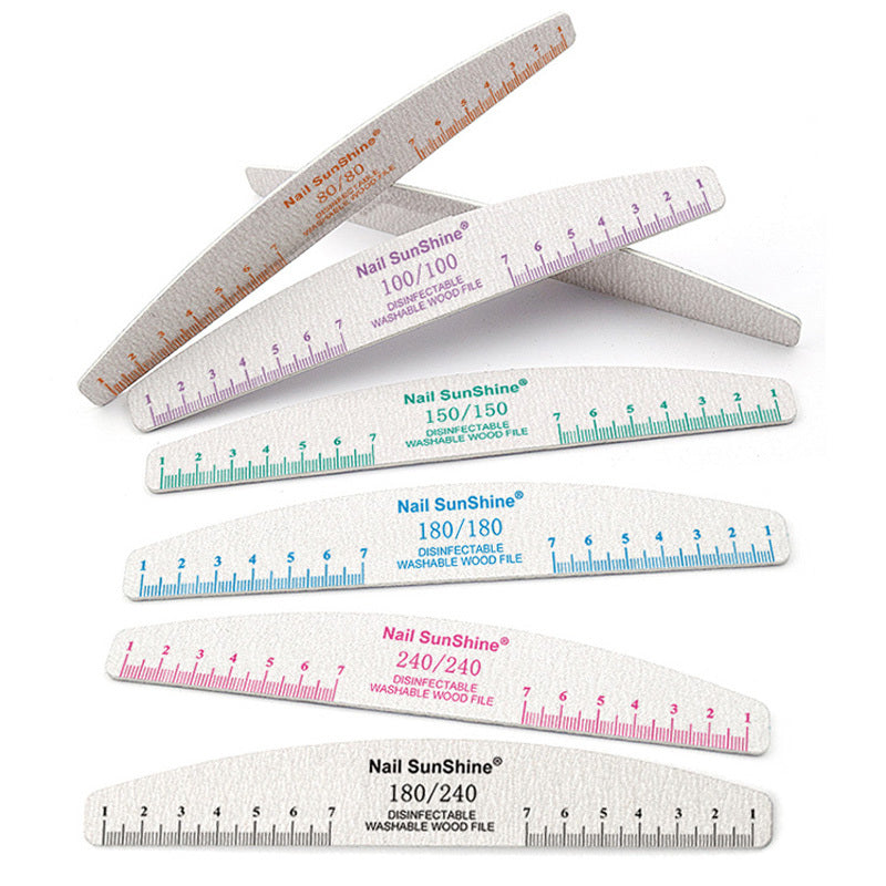 10-Pack Half-Moon Nail Files & Buffers – 80/100/150/180/240 Grit – Birch Wood Sandpaper for Manicure & Pedicure