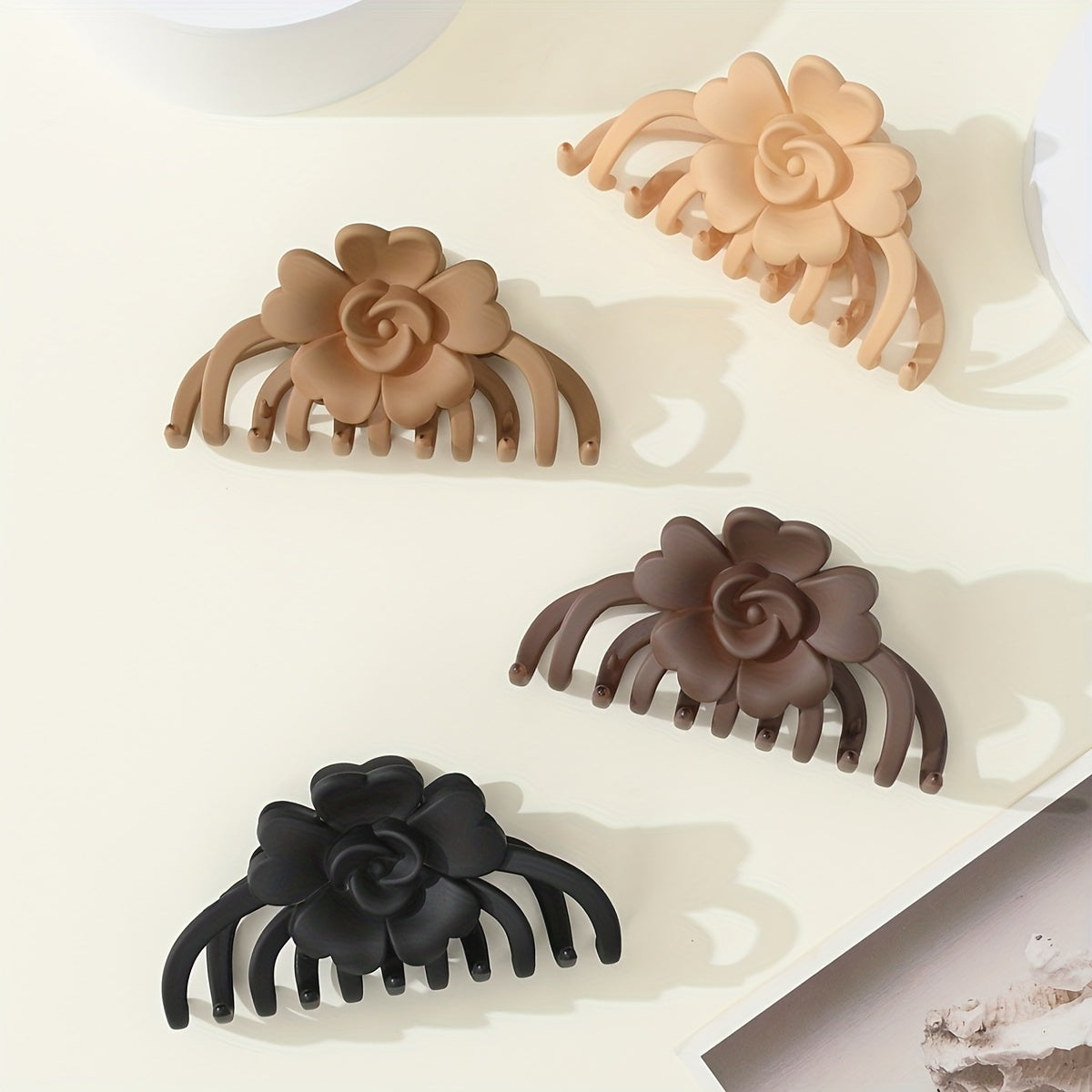 Matte Flower Hair Clip - Large Non-Slip Floral Barrette, Solid Color (1pc)