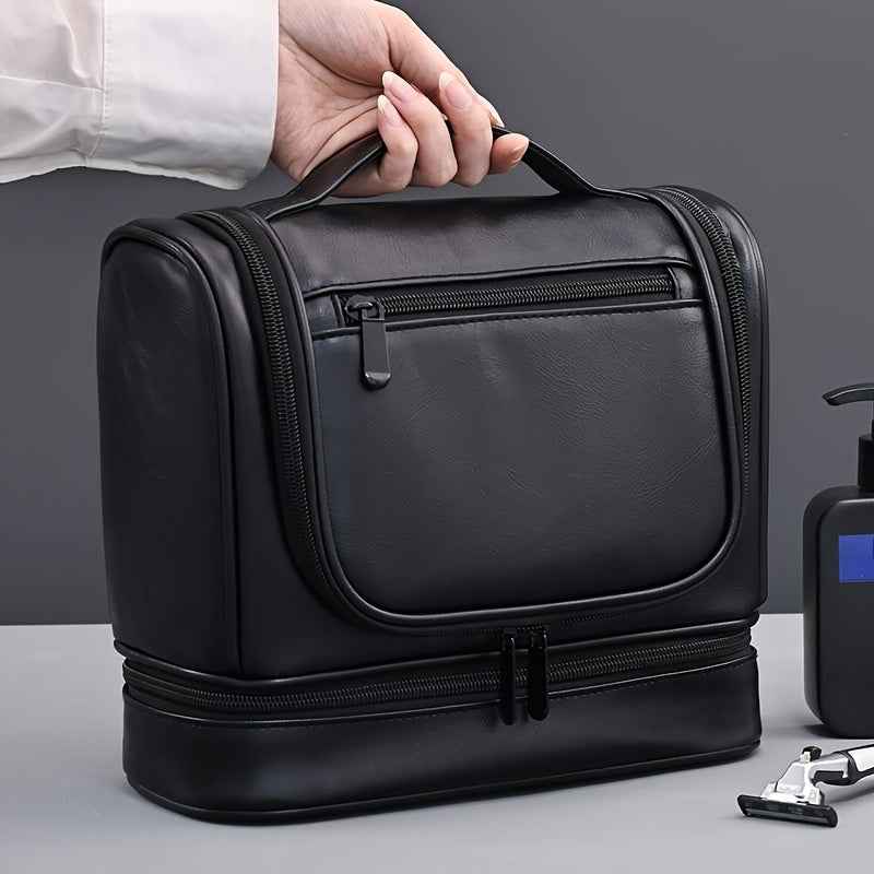 6-Tier Dual Compartment Toiletry & Makeup Organizer Bag with Hook — Large Capacity Travel Cosmetic Case, Black, Unisex