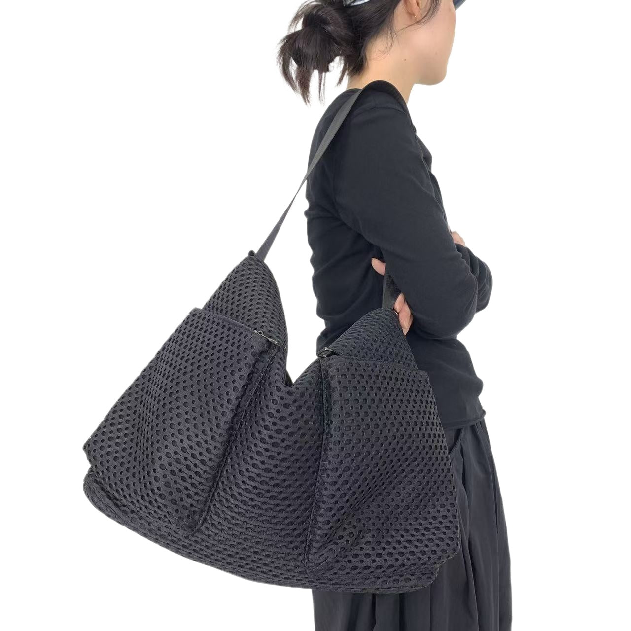 Y2K Retro Bucket Handbag for Women, Patchwork Street Fashion Front-Pocket Shoulder Bag, Large Capacity, Removable Strap