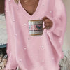 Plus Size V-Neck Sweater – Yellow Geometric Knit with Pearl Buttons & Fleece-Lined Cuffs, Asymmetrical Hem