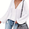 Women's Red V-Neck Long Sleeve Blouse — Elegant Office & Party Top, Machine Washable