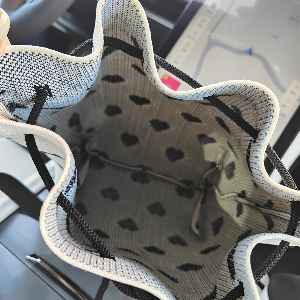 Heart Pattern Drawstring Bucket Bag for Women - Classic All-Match Handbag