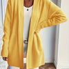 Plus Size Elegant Beige Open Front Cardigan Sweater, Mid-Length Drop Shoulder with Pockets, Non-Bulky Layering for Fall Winter Office & Party