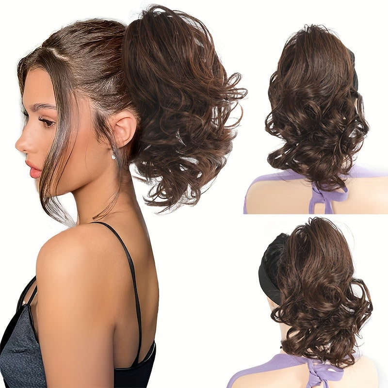 Curly Wave Clip-In Ponytail Hair Extension for Women - Synthetic High-Temperature Fiber Clip-On Hairpiece