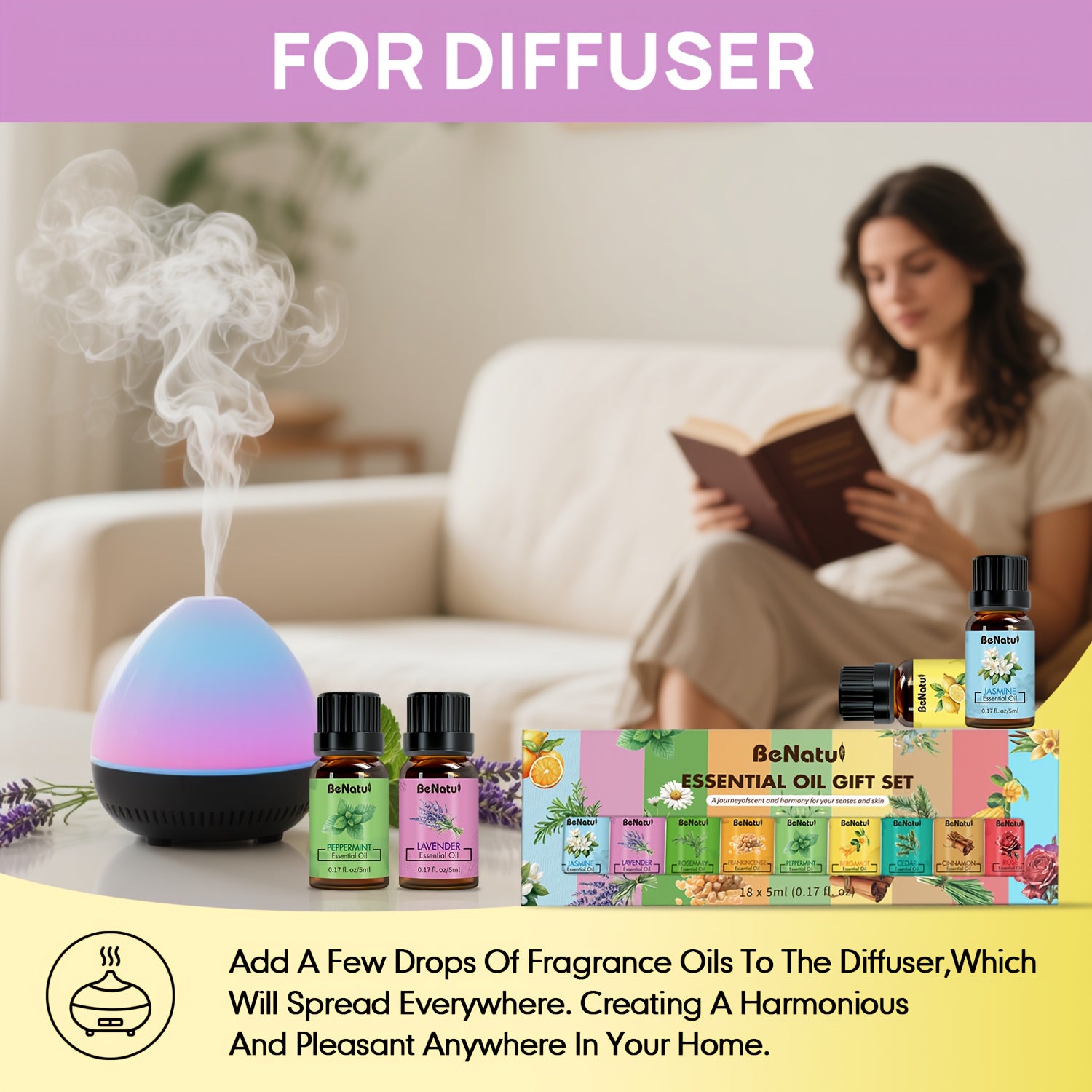 6pc & 18pc Aromatherapy Essential Oil Set - Variety Fragrance Oils for Diffusers, Humidifiers, Candles & Soap Making (Portable Mini Bottles)