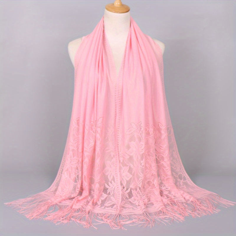Lace Bridal Shawl – Embroidered Wedding Scarf with Tassels, Windproof Head Wrap & Church Veil