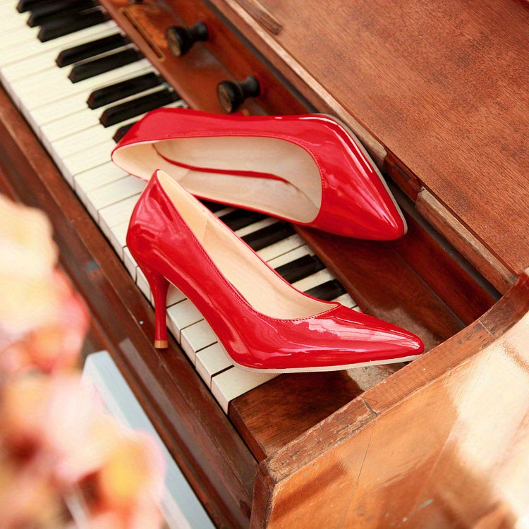 Women's Black Pointed-Toe Stiletto Pumps, Slip-On Soft-Sole Office Heels