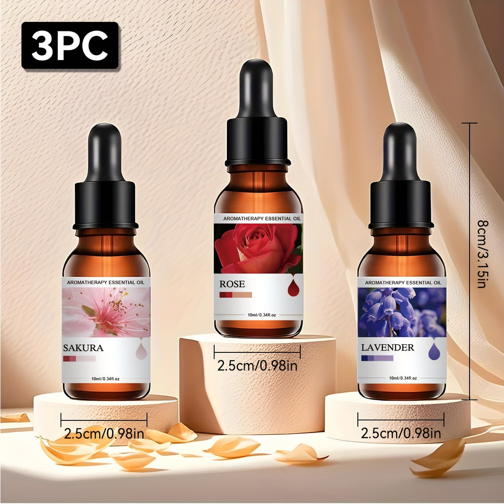 3-Pack Essential Oil Set 10ml (0.34 fl oz) Each — 30ml Aromatherapy Oils for Home Humidifier, Car Diffuser & Stone Air Freshener