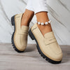 Women's Chunky Slip-On Penny Loafers - Lightweight Faux Leather Round Toe, EVA Sole, Breathable Fabric Lining, Retro Casual & Dress Shoes
