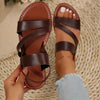Women's Casual Flat Sandals - Brown Open Toe TPR Sole Comfortable Beach & Home Slides
