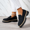 Women's Chunky Slip-On Penny Loafers - Lightweight Faux Leather Round Toe, EVA Sole, Breathable Fabric Lining, Retro Casual & Dress Shoes