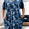 Plus Size Camouflage V-Neck Batwing A-Line Knee-Length Dress – Casual Summer Tunic, Loose Fit (Orange Brown Camo)