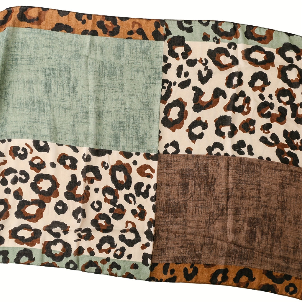 Multicolor Leopard Print Colorblock Tassel Scarf - Lightweight Women's Shawl & Headscarf