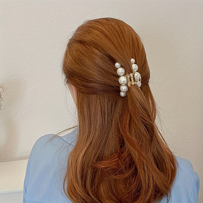 4-Pack Elegant Pearl Hair Clips for Women – Medium Strong-Grip Plastic Hairpins