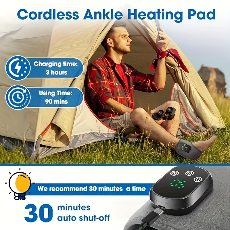 Adjustable Wireless Ankle Massager with Heat & Vibration – Rechargeable Temperature Sensing Timer, Unisex Gift