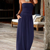 Women's Floral Bandeau Maxi Dress with Pockets – Sleeveless Side-Slit Rayon Blend Summer Dress