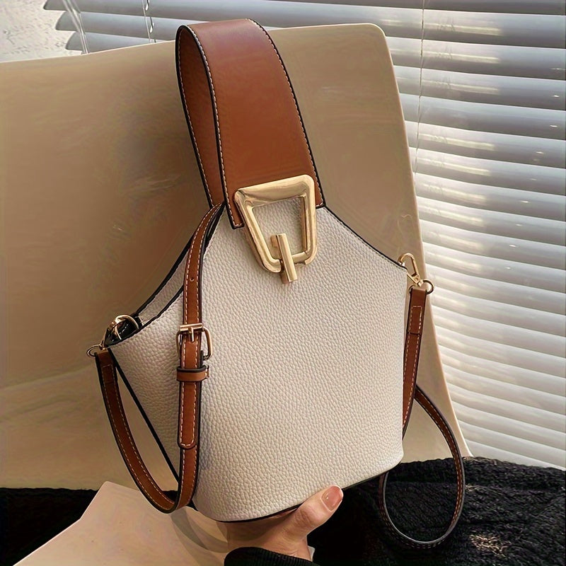 Elegant Beige Bucket Bag – French-Inspired Women's Handbag with Adjustable Thin Shoulder Strap, Large Capacity, Zipper Closure, Crossbody Purse for Work & Travel