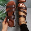 Women's Adjustable Crisscross Flat Sandals - Open-Toe Strappy Buckle Beach & Casual Shoes, TPR Sole, Black