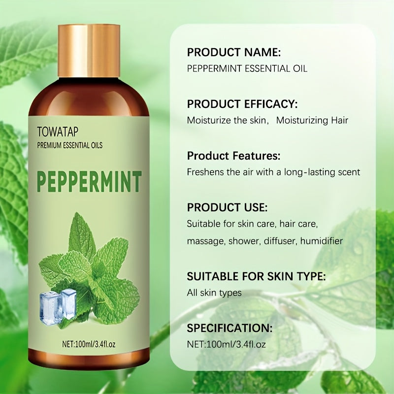 TOWATAP 100% Pure Peppermint Essential Oil – Cooling Aromatherapy for Massage, Muscle Relief, Diffusers & Humidifiers, Unisex