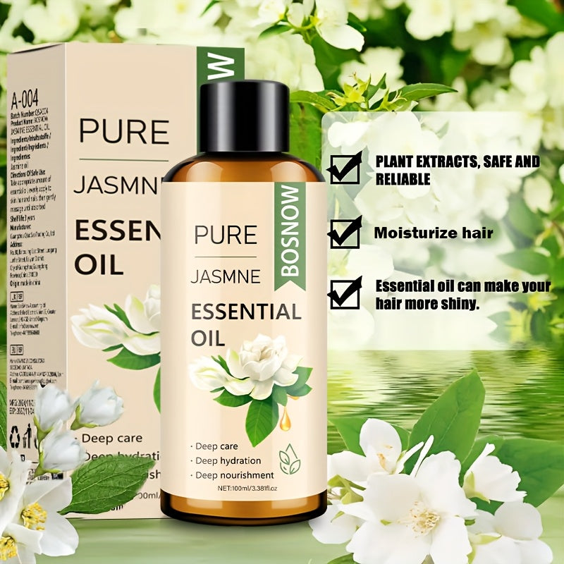 Pure Jasmine Hair Oil 100ml (3.38 fl oz) - Plant Squalane & Glycerin Moisturizing Oil for Normal Hair, Unisex