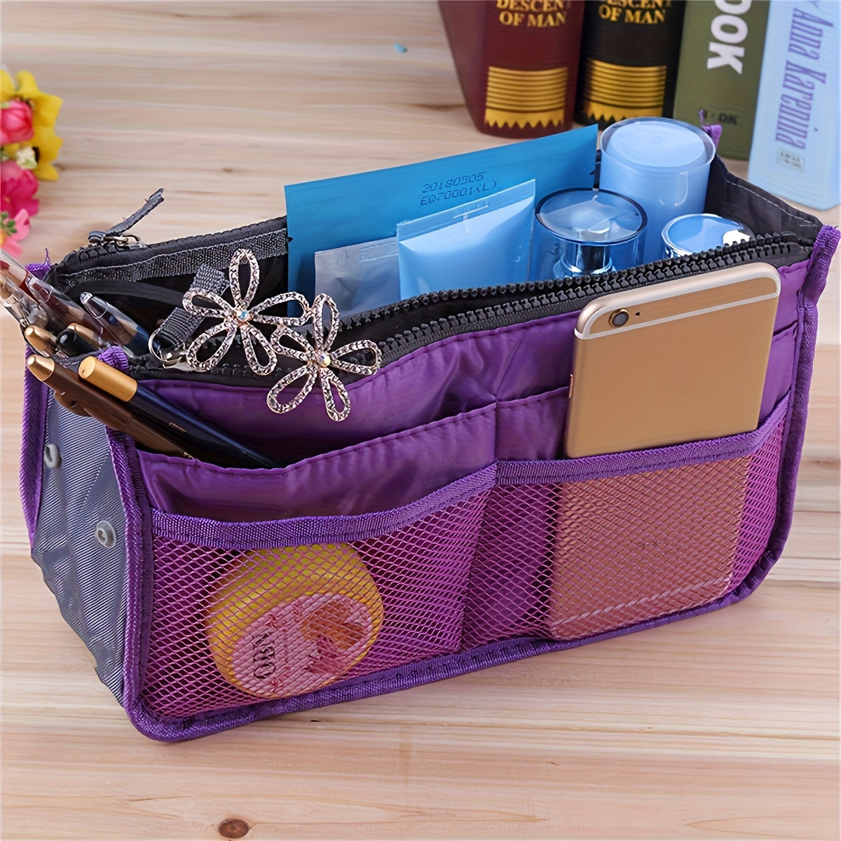 Foldable Double-Layer Makeup Bag & Travel Organizer - Large Capacity Zippered Toiletry Pouch