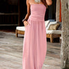 Women's Floral Bandeau Maxi Dress with Pockets – Sleeveless Side-Slit Rayon Blend Summer Dress