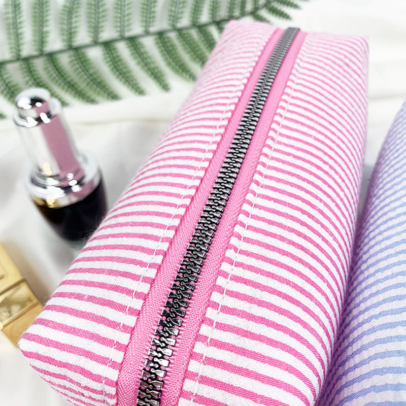 6/10/15-Pack Minimalist Embroidered Canvas Cosmetic Bag Set – Striped Travel Organizer Zipper Pouches for Wedding Favors & Gifts