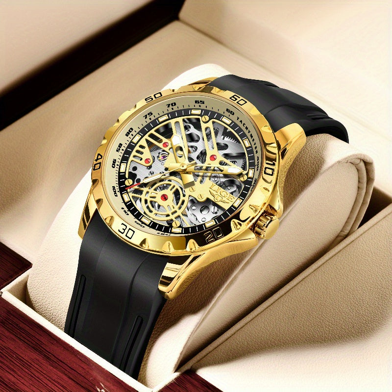 Luxury Automatic Women's Hollow Dial Mechanical Watch - Silicone Strap Elegant Valentine's Gift