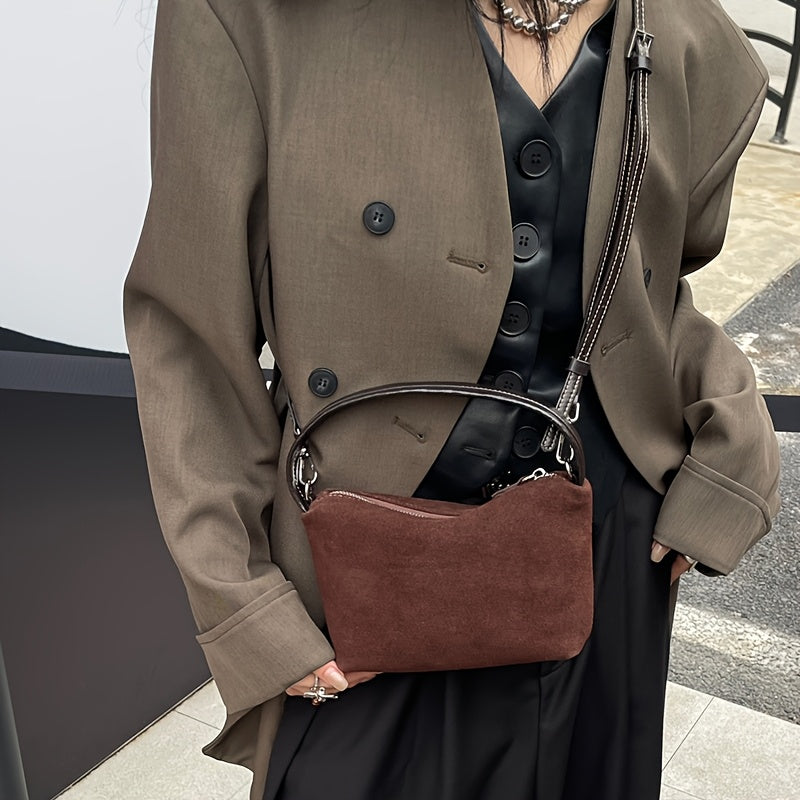 Vintage-Inspired Women's Baguette Shoulder Bag - Matte Split Leather Underarm Purse with Adjustable Strap (Burgundy, Coffee, Light Brown)