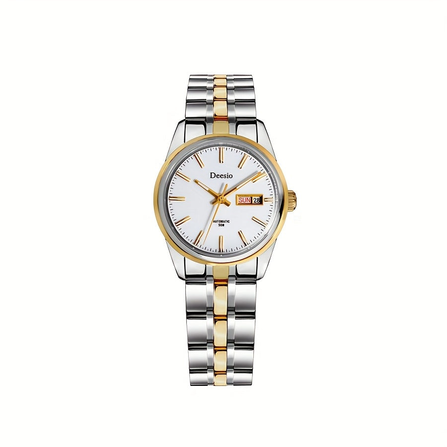 Deesio Women's Stainless Steel Mechanical Automatic Watch, Chain Link Bracelet Business Casual Wristwatch, Gift for Her