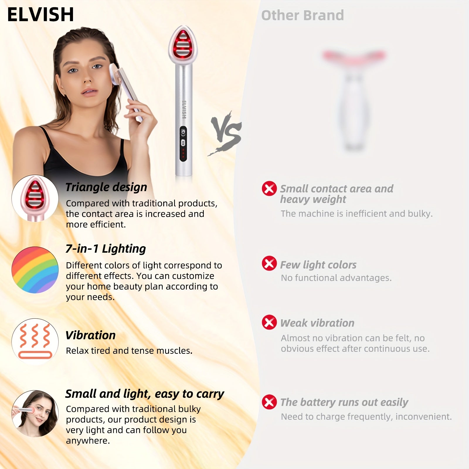 ELVISH 7-Color LED Eye Massager – Rechargeable Vibrating Facial Wand for Dark Circles, Eye Bags, Fine Lines & Wrinkles – Portable Battery-Powered Beauty Tool