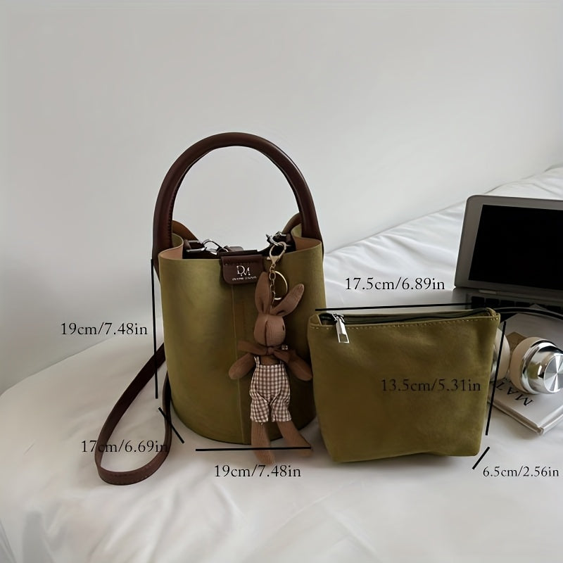 Women's Felt Bucket Bag – Adjustable Crossbody Purse with Magnetic Closure & Gold-Tone Hardware | Khaki, Dark Brown, Green, Yellow, Black