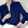 Women's Black Satin-Finish Button-Up Shirt, 100% Polyester Long Sleeve, Regular Fit, Machine Washable