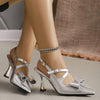 Women's Pointed Toe Stiletto High Heels Ankle Strap Bow Sandals - Breathable Comfortable Low-Fatigue Dress Shoes