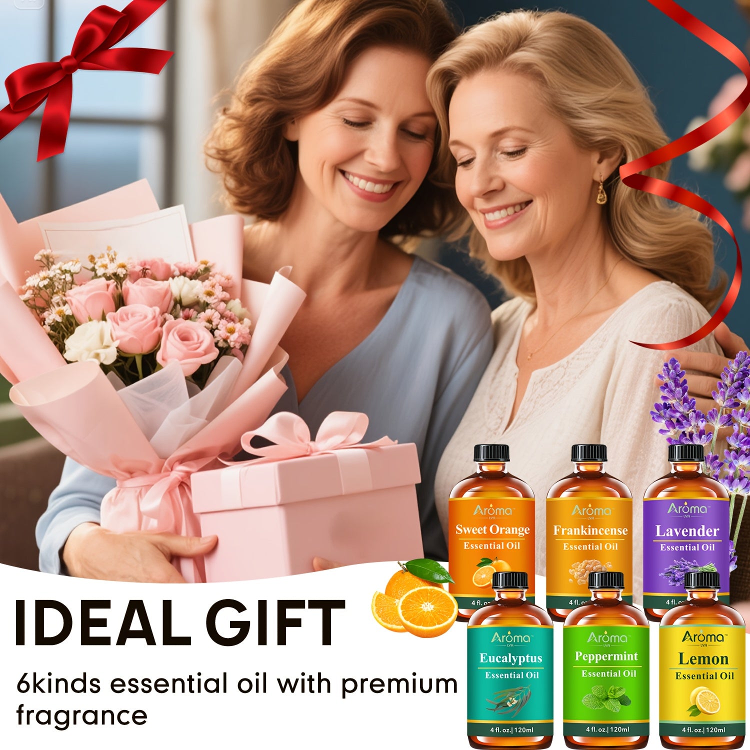 4 fl oz (118 ml) Natural Essential Oil Set – Lavender, Eucalyptus, Frankincense, Lemon, Sweet Orange, Peppermint – Aromatherapy Oils for Diffusers, Candles, Soap Making & Car Freshener