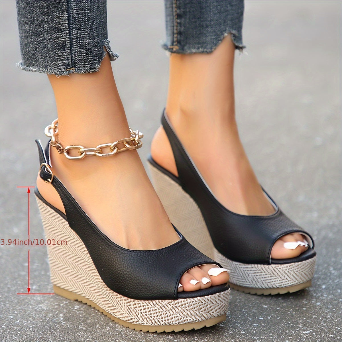 Women's Peep Toe Cross-Strap Platform Sandals – Chunky Buckle High Heels for Summer