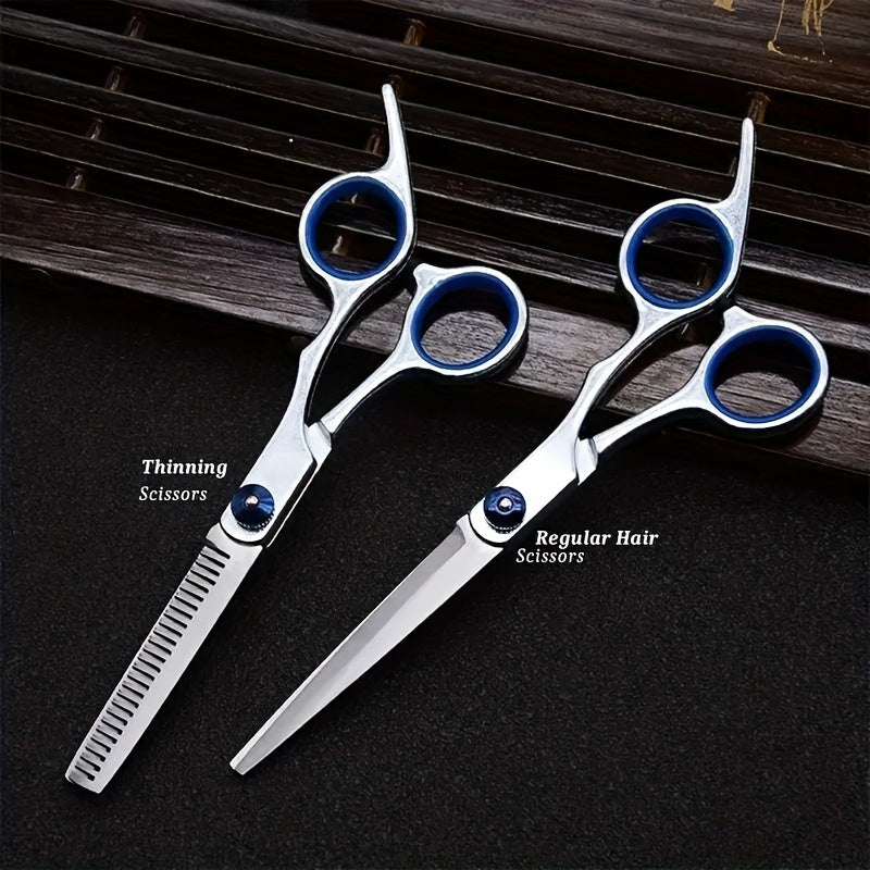 Professional 6-Inch (15 cm) Hairdressing Scissors – 3Cr13 Hypoallergenic Thinning & Cutting Shears with Ergonomic Blue Handles, Unisex Salon & Home Barber Tools