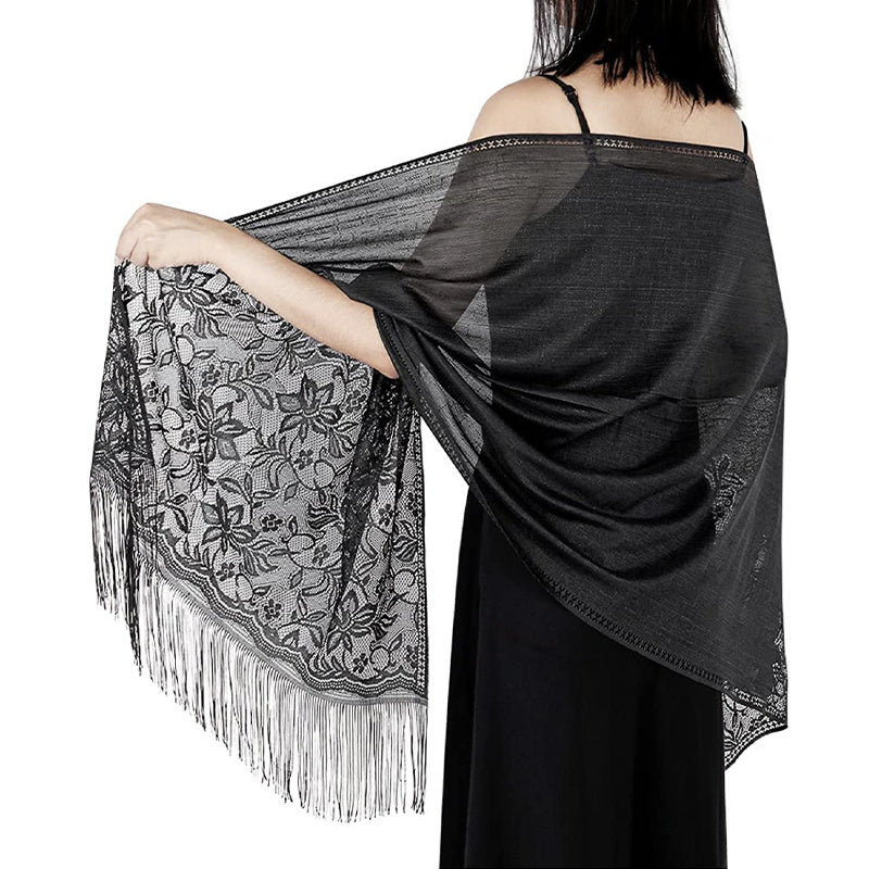 Lightweight Fringe Shawl Wrap for Women — Solid Floral Lace Evening Scarf for Weddings & Parties